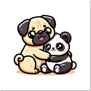 Panda & Pug's Friendly Hug Posters and Art